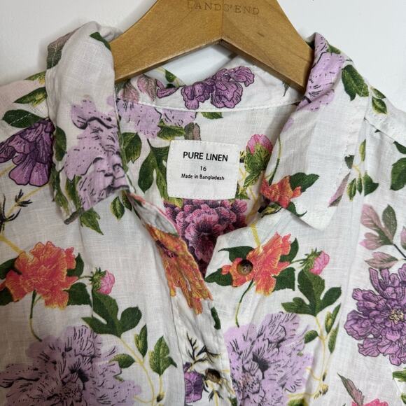 Marks & Spencer Floral Print Pure Linen Button Down Blouse Size US 12 - Picture 3 of 6